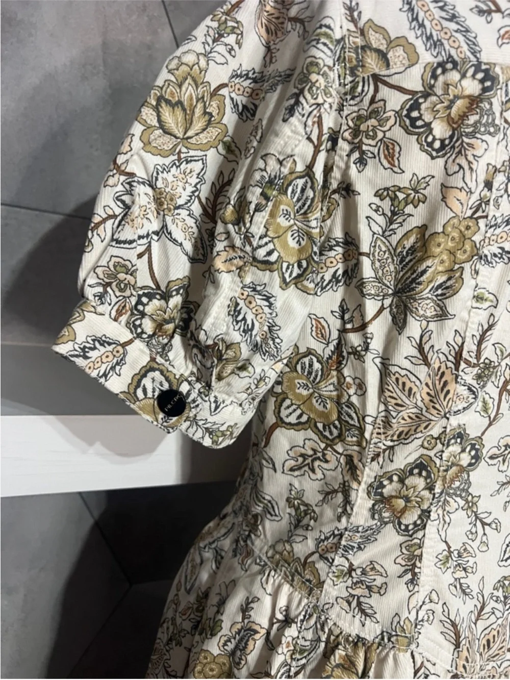 Floral Button-Front Midi Dress in Cream and Brown - Picture 9 of 14